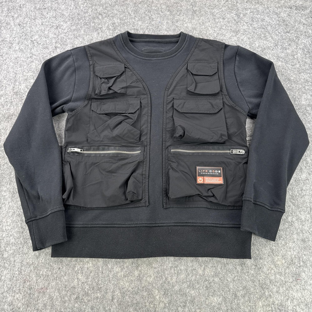 Life Code Progressive Sweatshirt Mens Medium Black Utility Multi Pocket Crewneck